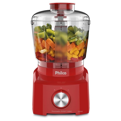 Mini Processador Alimentos Philco PH900 Turbo Vermelho frutas 250W 500ml 5 funções
