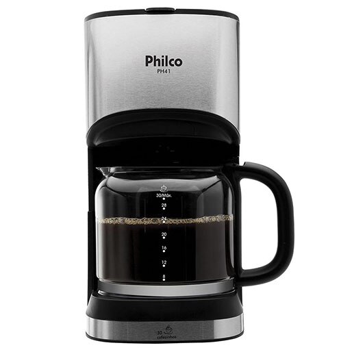 cafeteira elétrica philco ph41 aço escovado preto 30 cafés