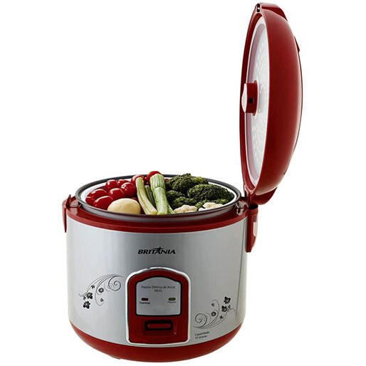 Panela Elétrica Arroz Britânia PA10 VM Vermelha Legumes Vegetais tomate brócolis couve-flor 