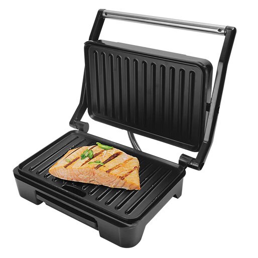 Grill Mallory Asteria Compact Inox Preto aberto pexe grelhado grelha antiaderente