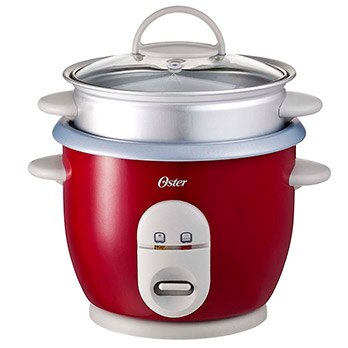 panela elétrica de arroz Oster com bandeja para vapor Vermelha detalhe