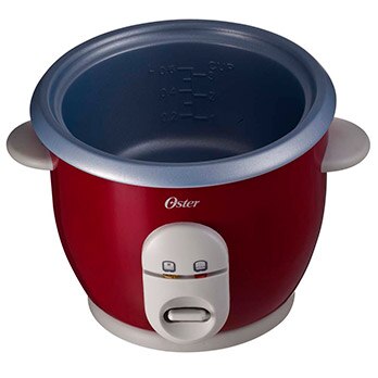 panela elétrica de arroz Oster com bandeja para vapor Vermelha interior