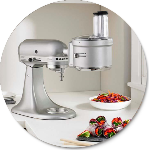 Com ajuste externo de espessura, o produto é compatível com todas as batedeiras da KitchenAid Processador alimentos Stand Mixer KitchenAid Ajuste externo espessura fatiador