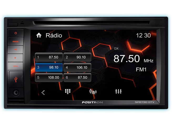Central Multimídia Pósitron SP 8730 DTV pré equalizações rádio AM/FM