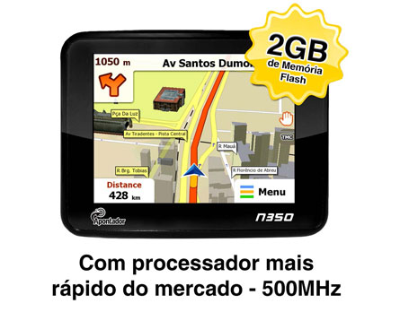 Navegador GPS Apontador N350 - Tela touch screen 3,5”, 3D, orientação por voz, slot para cartão e conectividade USB