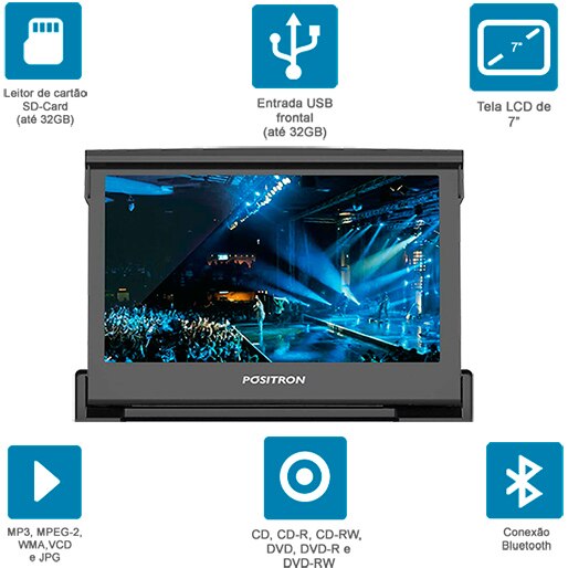 DVD Pósitron SP6320BT usb cartão memória