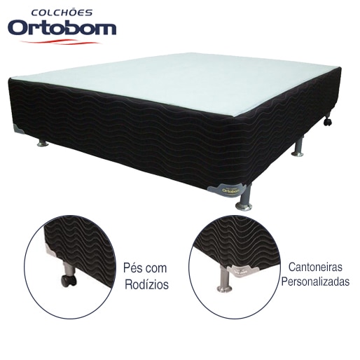 Base Box Casal Ortobom madeira pés rodízios