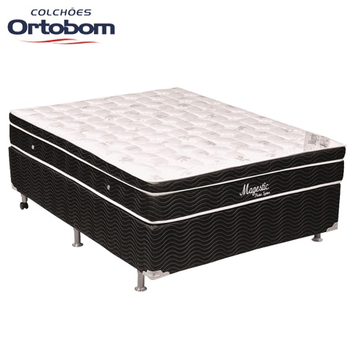 Cama Box Casal Ortobom Colchão Casal Magestic Ortopillow Molas Ensacadas  Preto Branco