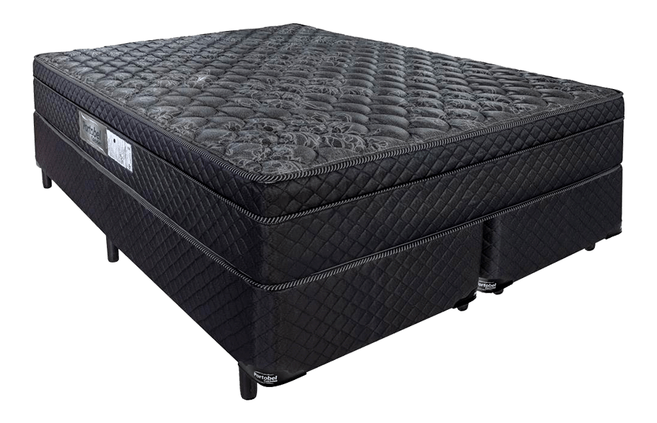 Cama Box King Size Portobel + Colchão King Size Portobel Diplomata Light  com Pillow Top e Molas Ensacadas 70x193x203 cm - Preto | Casas Bahia