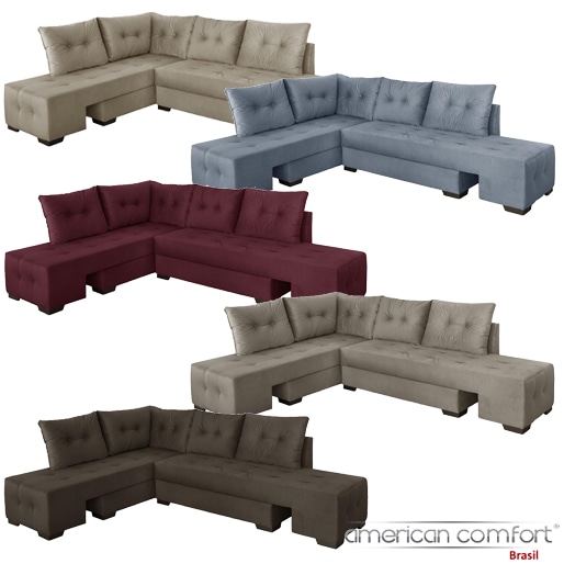 Sofá de Canto American Comfort Versátil Celta 5 lugares pés fixos