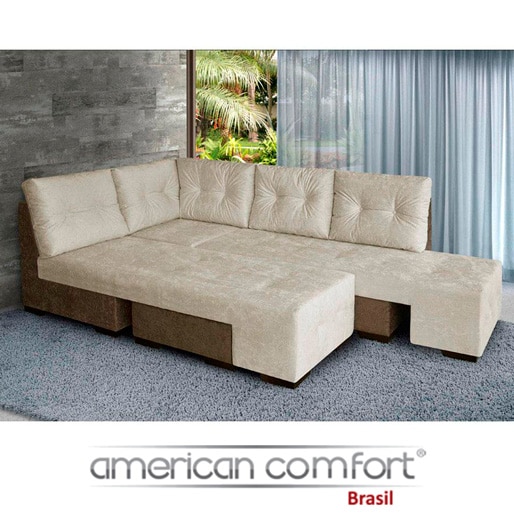 Sofá Canto Versátil American Comfort Celta Puff Sofá-Cama Suede
