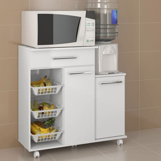 Mesa Fruteira Ditália MF-185 c/ 3 Cestos, 2 Portas e 1 Gaveta – Branca