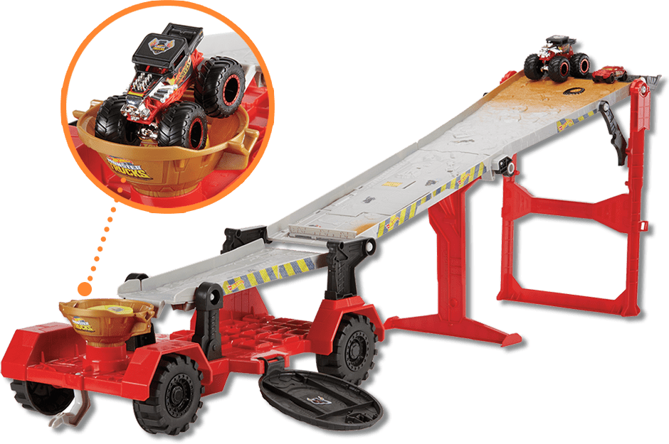 Conjunto Hot Wheels Monster Trucks Reboque Radical Mattel