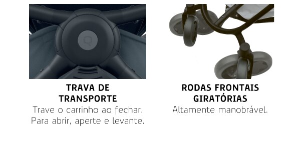 Trava de transporte e rodas giratórias