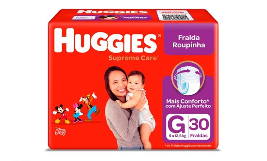 Fralda Huggies Roupinha Supreme Care Tamanho G 30 Unidades MaxiSec anti-vazamento cintura elástica