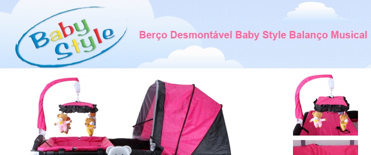 Berço Desmontável Baby Style Balanço Musical Rosa
