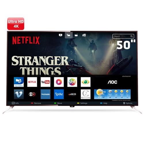 Smart TV LED 50" UHD 4K AOC LE50U7970 com Wi-Fi, App Gallery, Botão Netflix, Digital Noise Reduction, HDMI e USB Menor preço em Smart TV LED 50" UHD 4K AOC LE50U7970 com Wi-Fi, App Gallery, Botão Netflix, Digital Noise Reduction, HDMI e USB
